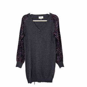 Essentiel Antwerp Sweater Tunic Women’s 34 Wool Blend Silk Sleeves V Neck Gray